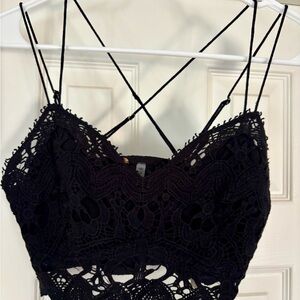 Free People Black Lace Crisscross Bralette